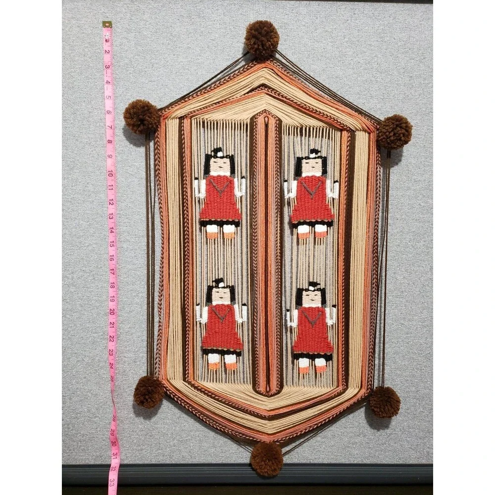 Vtg Wall Hanging Fiber Art Macrame Hand Woven Native Indian Dream Catcher 32